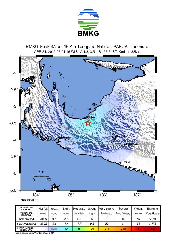 image of GEMPABUMI TEKTONIK M 4.3 MENGGUNCANG WILAYAH NABIRE, TIDAK BERPOTENSI TSUNAMI